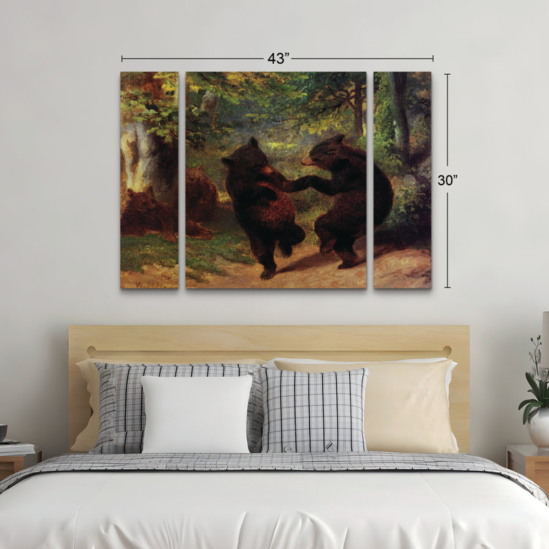 Ensemble de 3 panneaux muraux - Collection maîtresse «Dancing Bears», art mural sur toile pour le salon, la chambre à coucher ou le bureau 