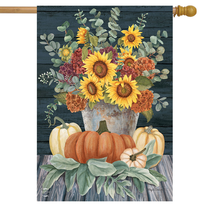 Drapeau de maison tournesols et hortensias, Jaune/Vert Sauge Été