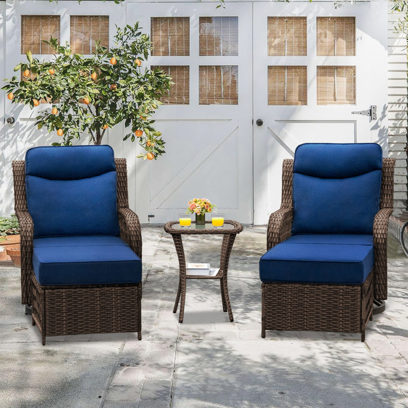 Ensemble de conversation pour 2 personnes, chaises pivotantes en osier avec coussins, repose-pieds et table d'appoint, ensemble de mobilier de jardin pour la cour arrière