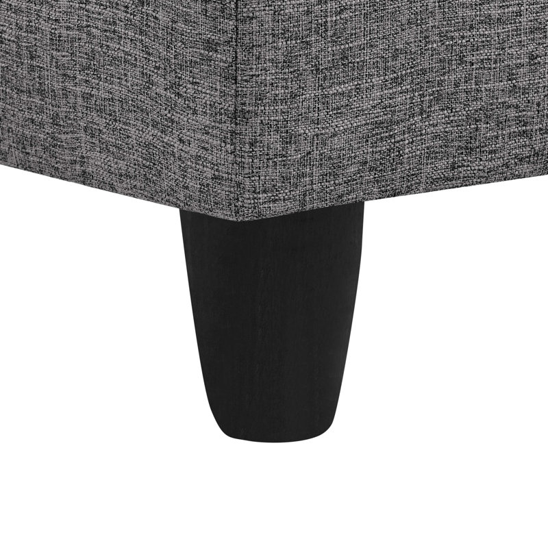 Canapé d'angle 2 pièces rembourré, 3 places et méridienne (côté droit), revêtement gris, pattes blocs, style géométrique uni, profondeur 142 cm, largeur 198 cm, hauteur 89 cm, poids 71 ​​kg, coussins inclus.