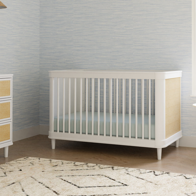 Marin with Cane 3-in-1 Convertible Crib, Warm White/Honey Cane