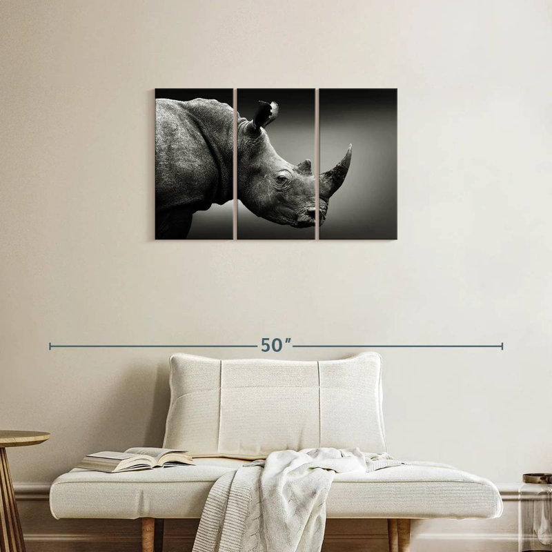 Brampt Black And White Rhino, 20" H x 33" W