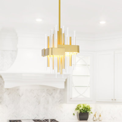 8-inch Integrated LED Mini Pendant Light Satin Gold, Modern Ceiling Fixture for Kitchen, Island, Dining Room, Hallway