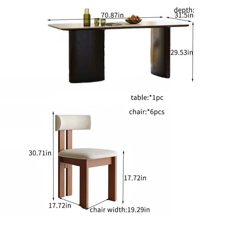 Ensembles de table de salle à manger rétro à plaque de pierre simple., Noir, noir, noir, noir, 7