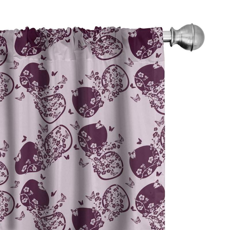 Rideaux japonais à 4 panneaux East Urban Home, motif de fleurs de sakura, prune rose pâle, L 56 po x L 95 po