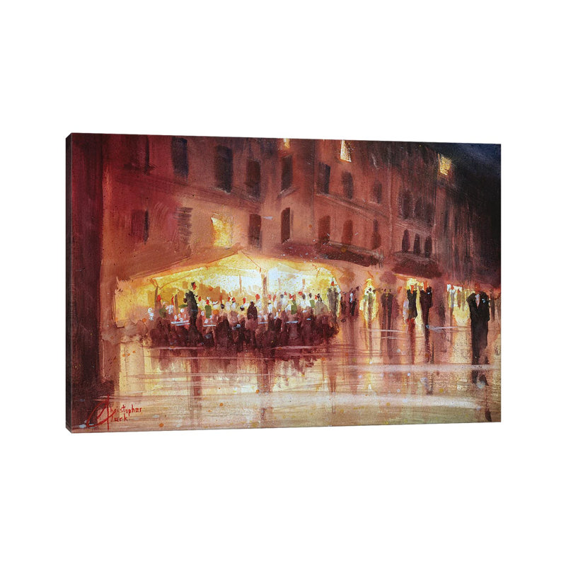 Genova, Italy - Night Cafe by Christopher Clark - Wrapped Canvas Painting