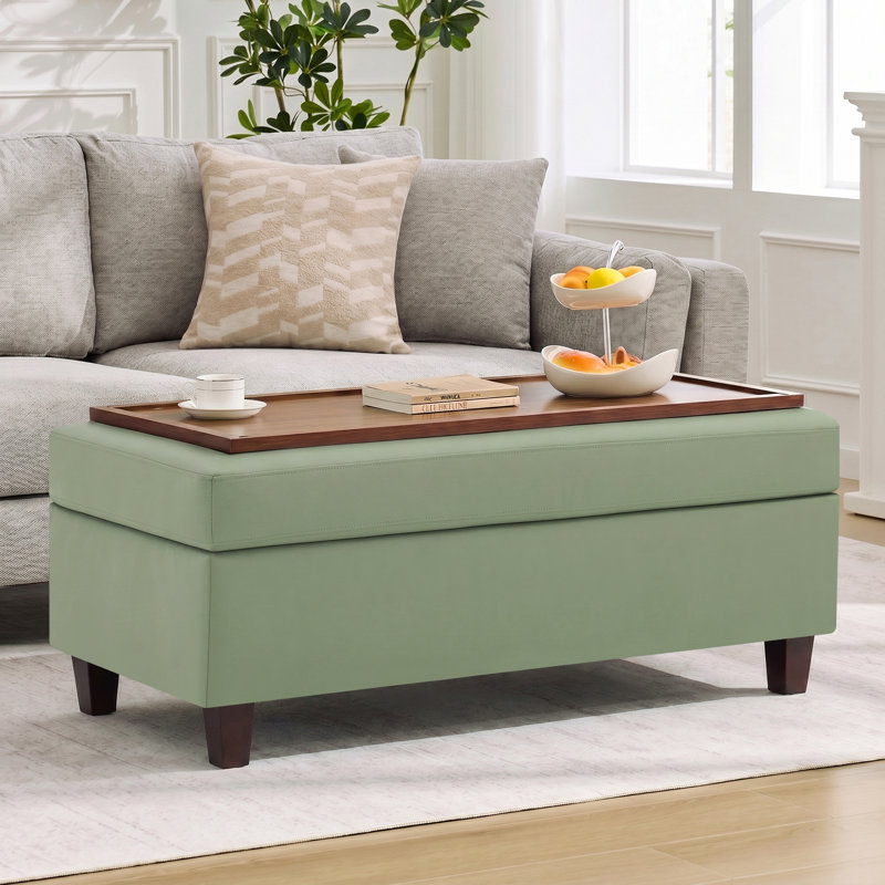 Banc multi-fonctionnel pour repose-pieds avec couvercle rabattable en bois et coussin, Cuir PU vert