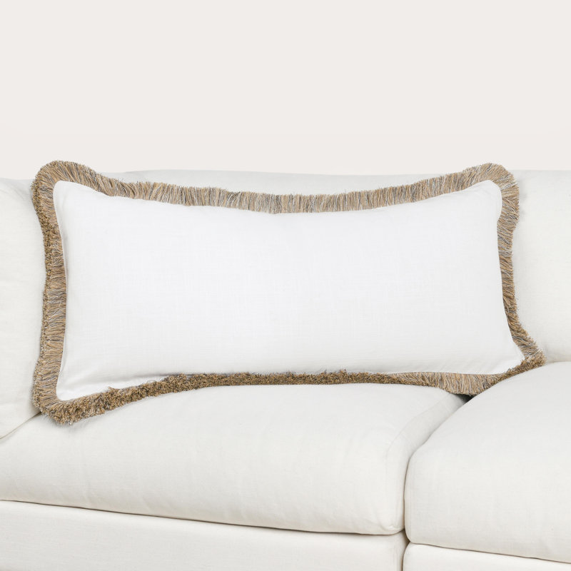 Cara Fringe Linen Blend Throw Pillow, 16"H x 36"W, Rectangular