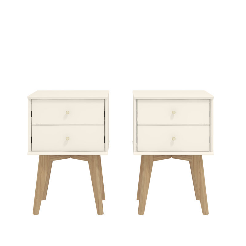 Manufactured Wood Bedside Table Sets of 2, Ivory Euro Oak
