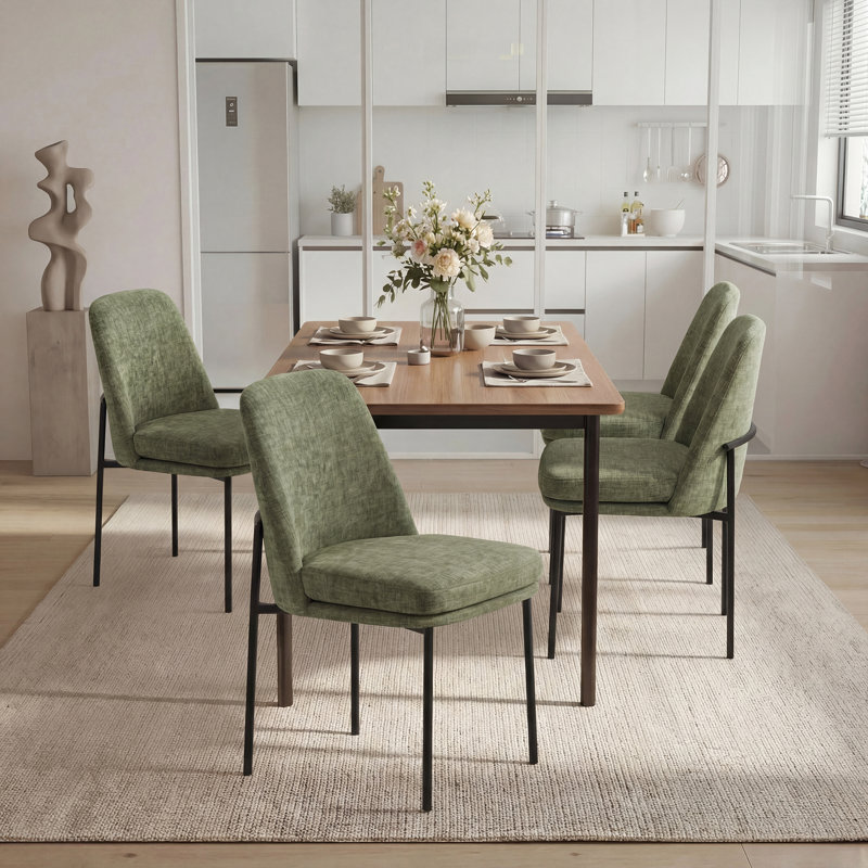 Fabric Upholstered Parsons Side Chair Dining Chair, F-Green