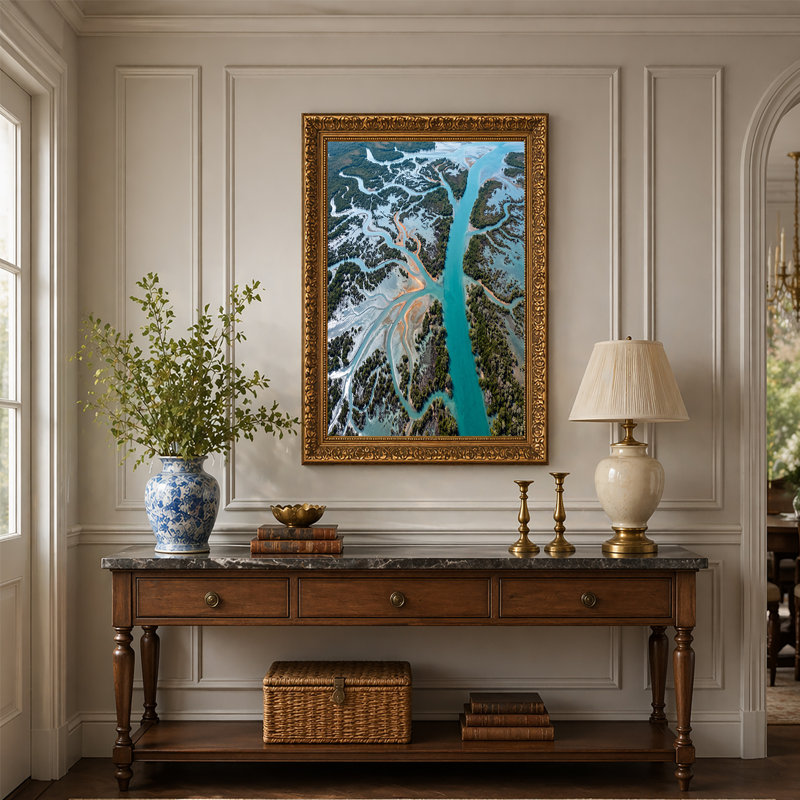 Art mural sur toile, Delta de rivière turquoise et mangroves vertes, H 12 po x l 18 po