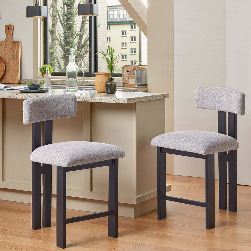 Ensemble de 2 tabourets de bar ronds élégants avec dossier bas et structure en métal noir