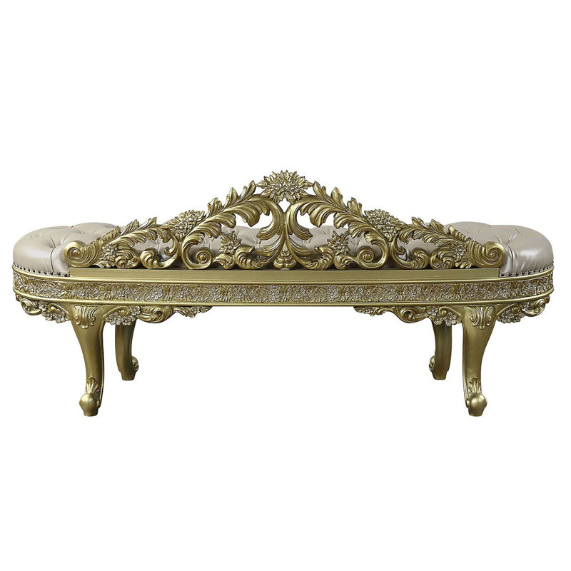 73" Light Gold PU Cabriole Bench with Storage and Metal Legs