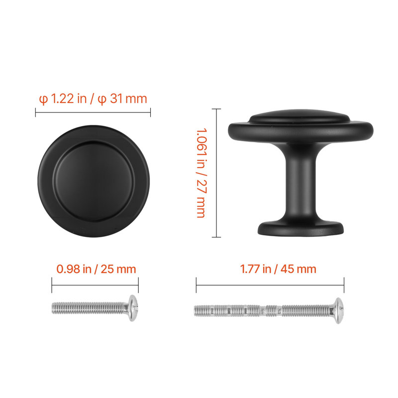 Paquet de 30 boutons d'armoire noirs, poignées de porte de champignon et poignées de porte en alliage de zinc de 1,22 po avec quincaillerie pour commode de cuisine