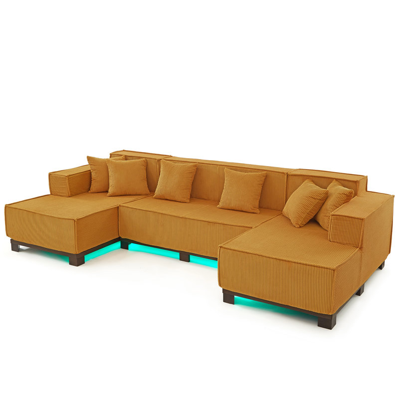 Modern U-Shaped Sectional Sofa 130" Sectional Sofa Upholstered Sofa With RGB LED Light Strip And 6 Pillows For Living Room