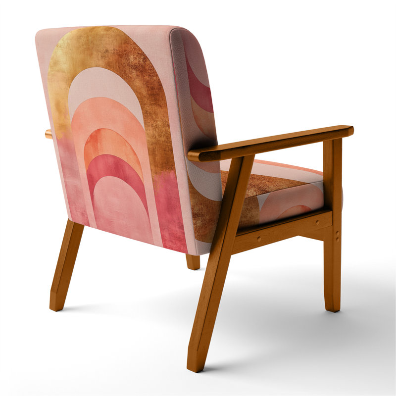 Chaise rembourrée abstraite moderne transitionnelle - contemporain Flow I - fauteuil Arcs II rose et doré, Brown Square Arms