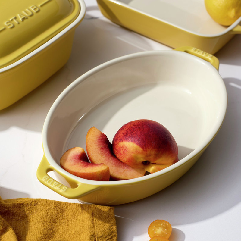 Staub Ceramic 4-Pc Baking Pans Set, Casserole Dish With Lid, Brownie Pan, Citron, Citron