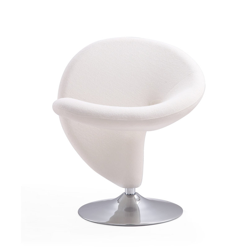 Curl Modern Wool Blend Upholstered Metal Swivel Accent Chair in Cream, Cream Polyester Blend