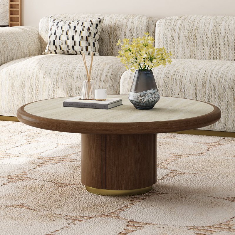 Table basse en bois 33,5 "en forme de fleur moderne avec rangement de tiroir pour le salon