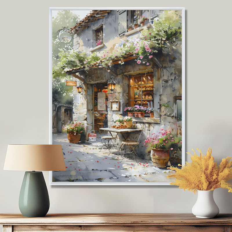 White Rustic Charm Shops - Stores & Shops Wall Art Print, White Floater Framed Canvas, 44" H x 34" W x 1.5" D