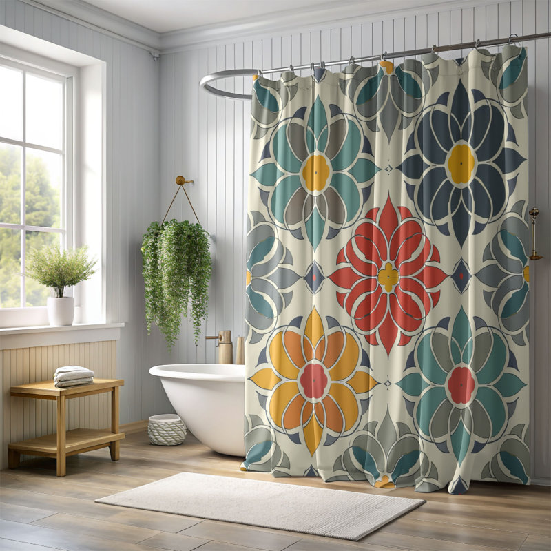 Rideau de douche Heritage Tile, H 74 po x l 71 po