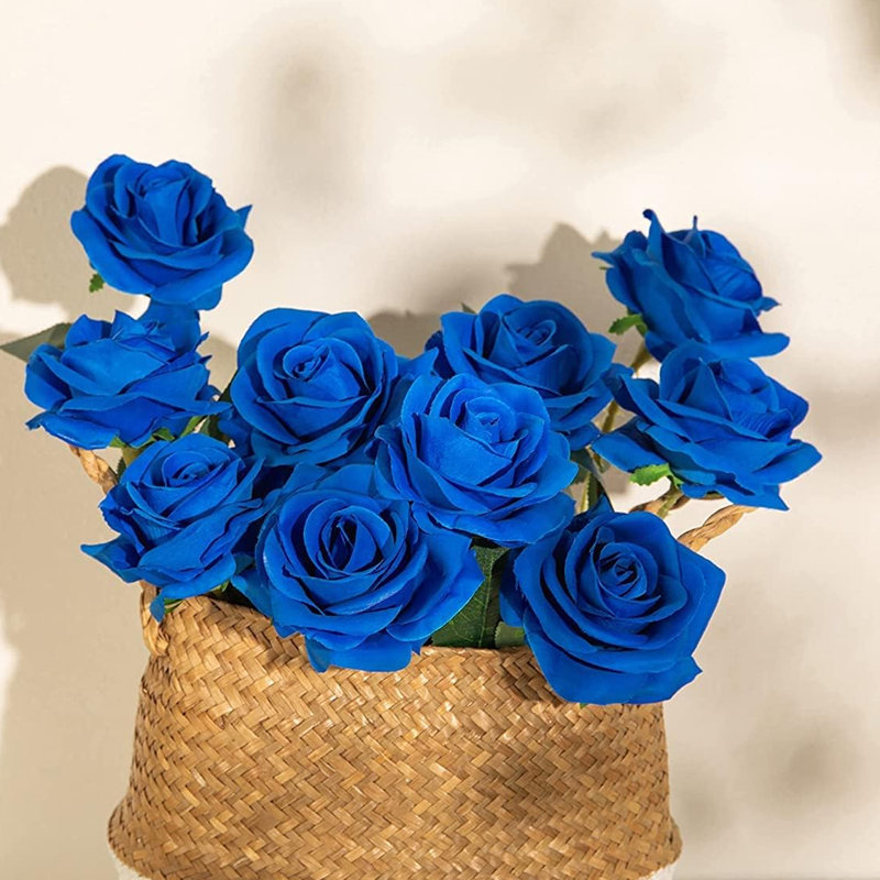 10 pièces de roses artificielles à longues tiges en soie artificielle pour bricolage Bouquet de mariage Centre de table, Bleu