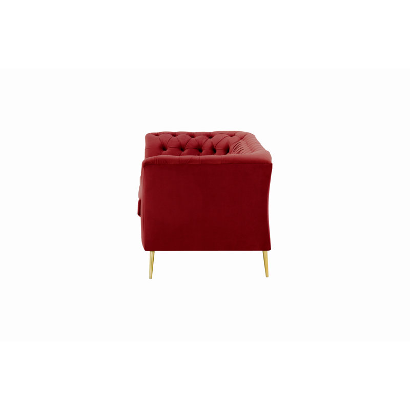 Burnham 2 Seater Velvet Sofa, Red, 74cm H X 183cm W X 80cm D