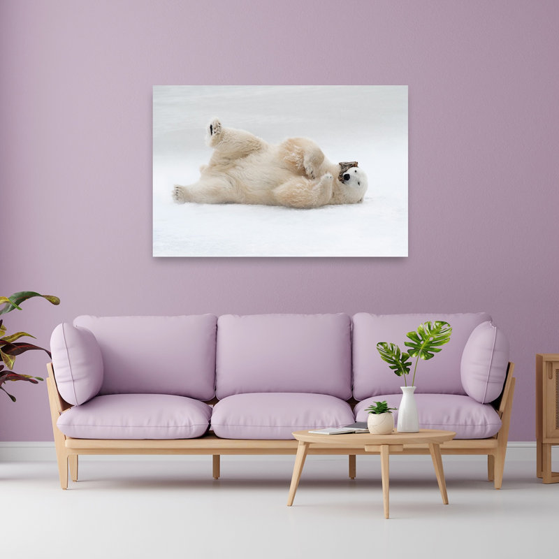 Playful Polar Bear Peaceful Playful Serene Bear Nature Wildlife Wall Art Print by Marco Pozzi - Wrapped Canvas Print