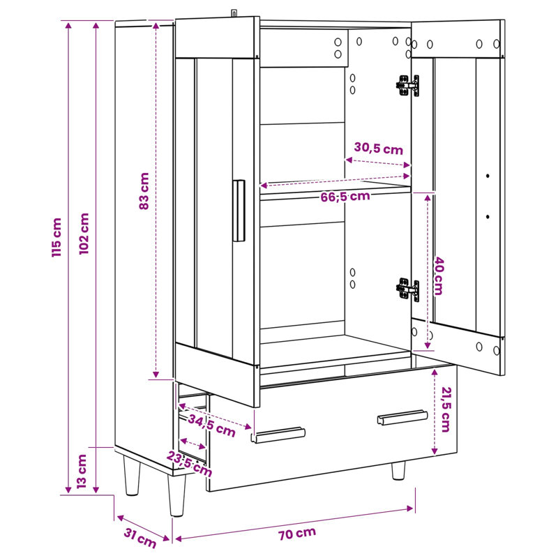 70 cm W Highboard, Black Oak