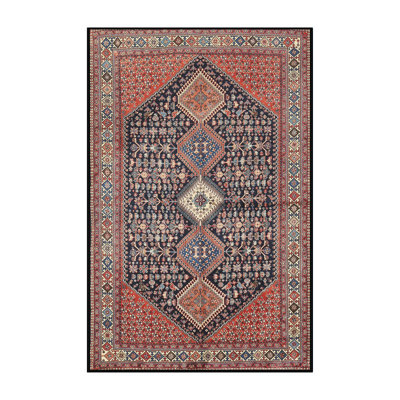 Tapis oriental en laine / polyester beige / gris / rouge tissé à la machine