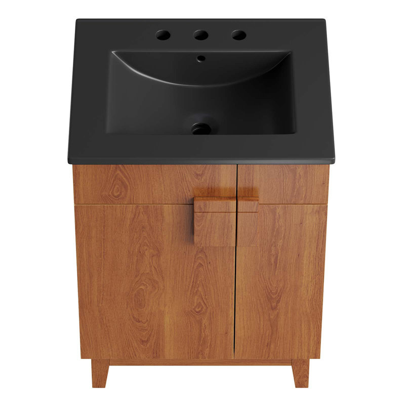 Modway Miles 24'' Free Standing Single Bathroom Vanity with Ceramic Top, Walnut