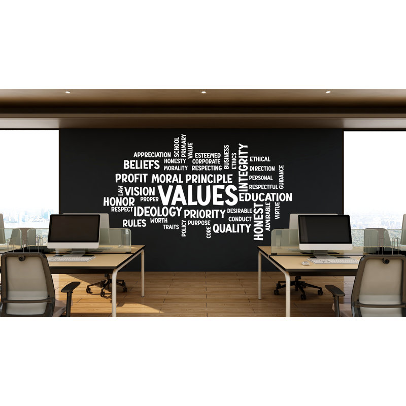 Adhésif décoratif valeurs nuage de mots - décor de bureau, art inspirant, intégrité, vision, entreprise, H 35 po x l 20 po