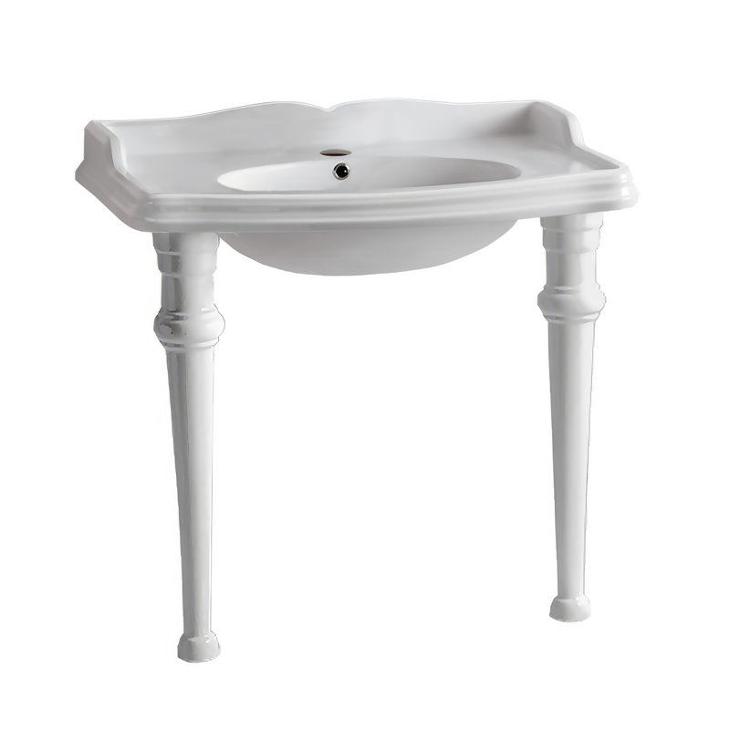 Whitehaus Collection 40" Rectangular Console Sink With Integrated Oval Bowl, Backsplash, Ceramic Leg Support And Overflow
