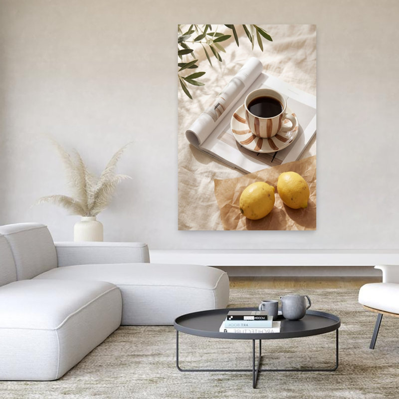 «Morning Coffee and Lemons Peaceful Serene Abstract Landscape Nature», art mural, H 60 po x l 40 po