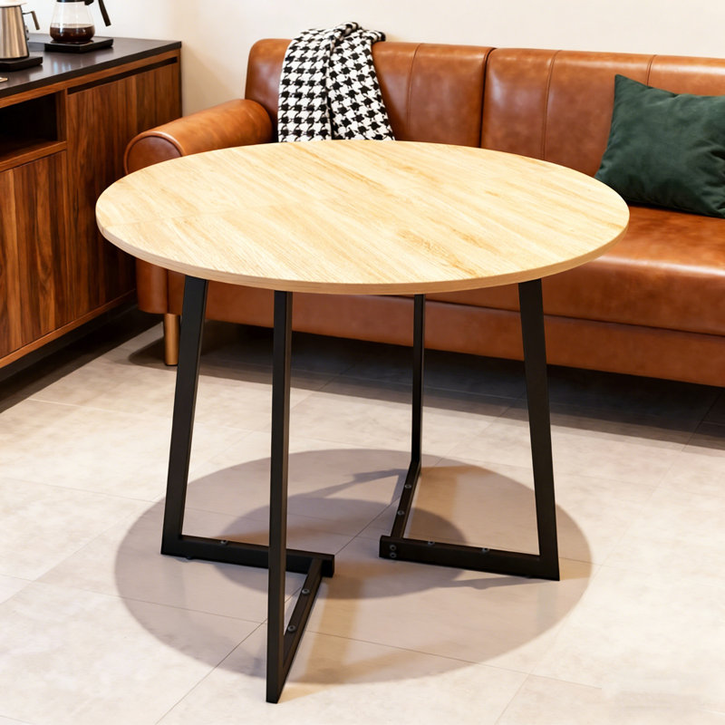 Table de salle à manger moderne 36 po avec base stable à pieds croisés, Beige