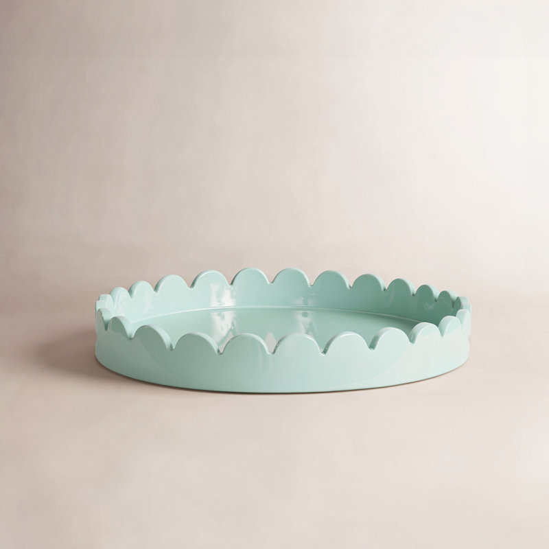 Plateau rond en bois festonné Effa, Mint Green
