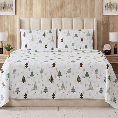 Holiday Printed Flannel Microfiber Sheets Warm and Cozy Extra Deep Pockets, King - Lodge Christmas Trees