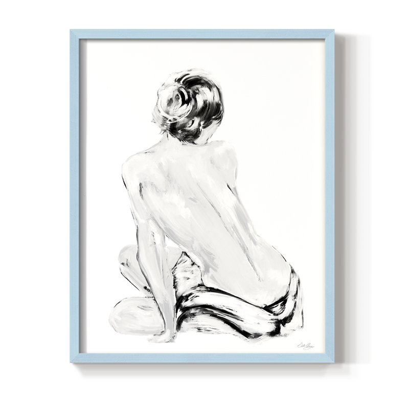 Impression impressionniste «Soft Nude II», bois massif, Bleu, H 21 po x l 17 po