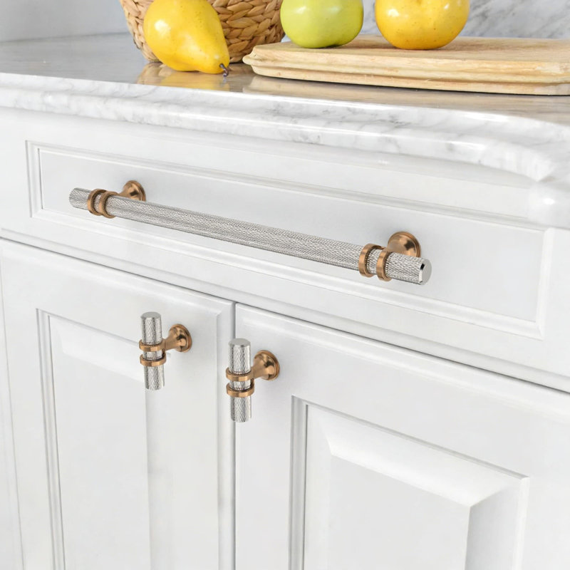 Ensemble de 6 poignées d'armoire de 10 pouces, poignées d'armoire de cuisine en nickel satiné et bronze champagne, poignées de tiroir robustes en alliage avec entraxe standard pour une installation facile