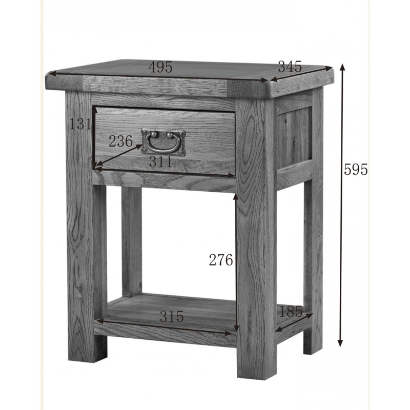 49.5cm W Solid Wood Bedside Table