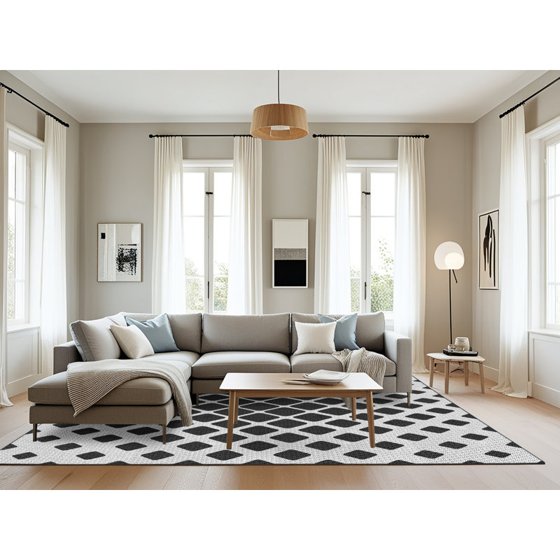 Tapis noir à motif géométrique Kisner, Rectangle 8 pi x 12 pi
