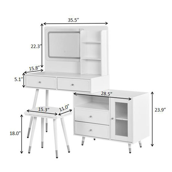 George Oliver Modern Makeup Vanity Desk With Mirror And Lights ...