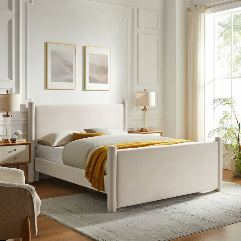 Rael Performance Velvet Platform Bed, Alabaster, Queen