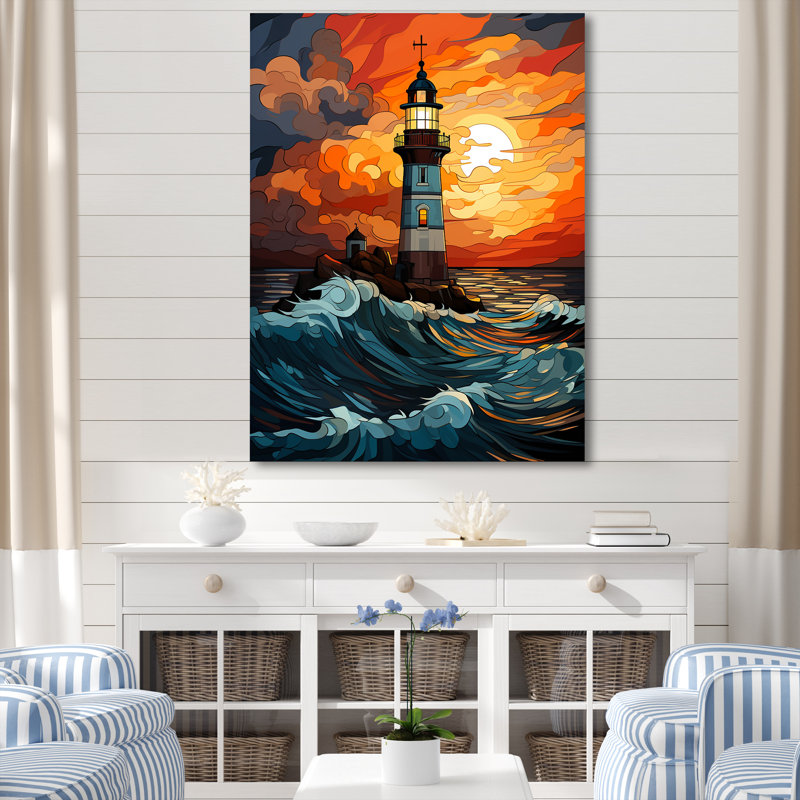 «Coastal Stormy Sunset Lighthouse Breeze IV», art mural phares, Toile tendue, 20" H x 12" W
