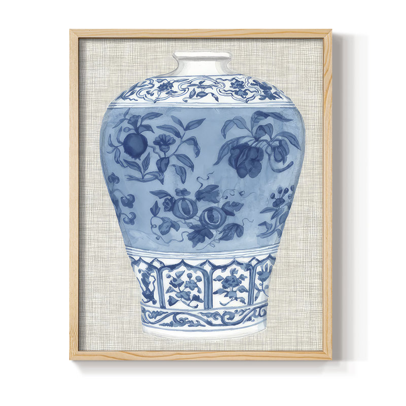 «Ming Vase on Linen II», reproduction encadrée - bois massif, Naturel, H 15 po x l 12 po
