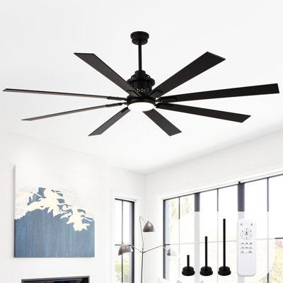 Grand ventilateur de plafond moderne 72 pouces intérieur / extérieur noir avec lumières et télécommande, ventilateur de plafond silencieux réversible à 6 vitesses pour patio