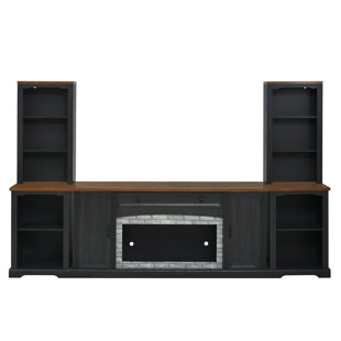 Farmhouse Entertainment Center with Bookshelves, Stylish Walnut Sideboard with Drawer, Adjustable Shelves
