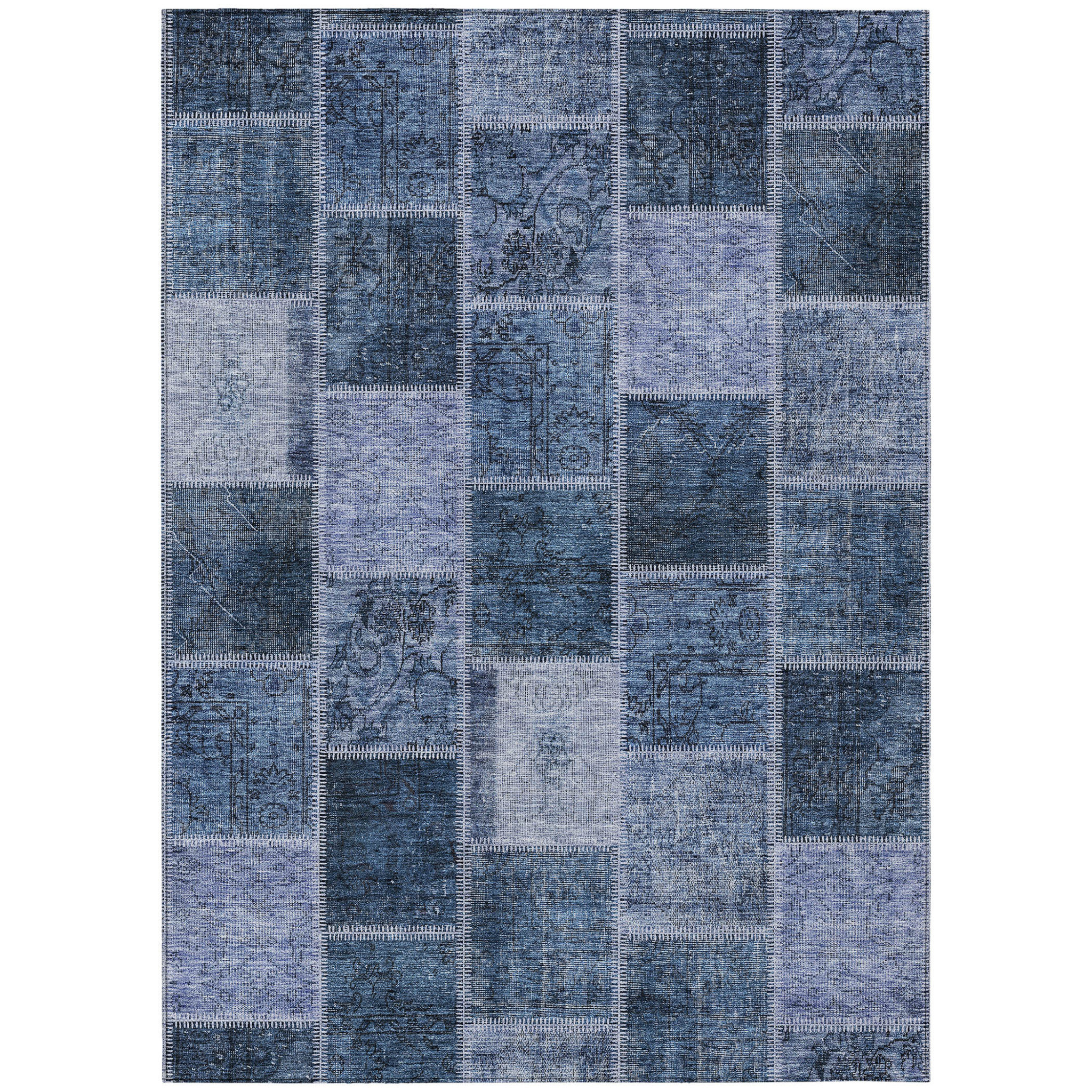 HomeRoots 3' X 5' Blush Denim Blue And Sky Blue Patchwork Washable ...