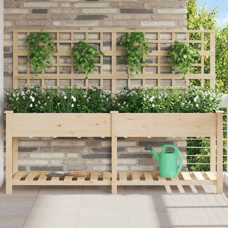Garden Planter with Shelf Solid Fir Wood Outdoor Rectangular Box, 152.5cmH x 203.5cmW x 54cmD, Beige