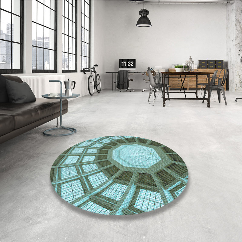 Tapis 100% à motifs lavables à la machine 2989 LBLU, Rond 8 pi
